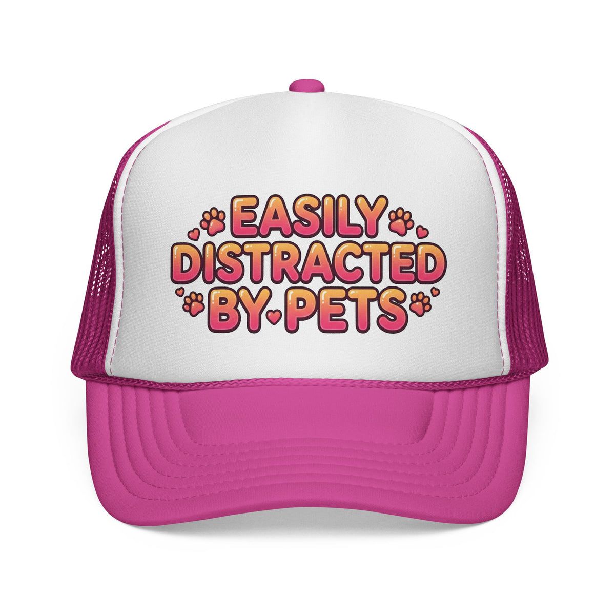 Easily Distracted By Pets Trucker Cap Cute Paw Print Mesh Hat for Pet Lovers