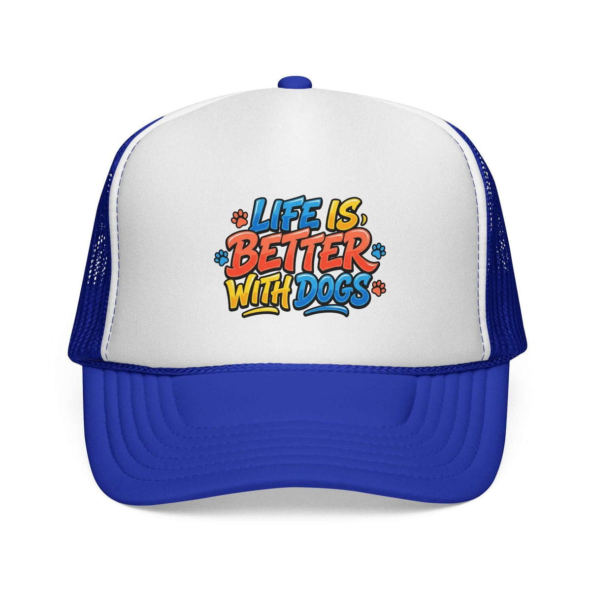 Life Is Better With Dogs Trucker Cap Retro Paw Print Dog Lover Hat