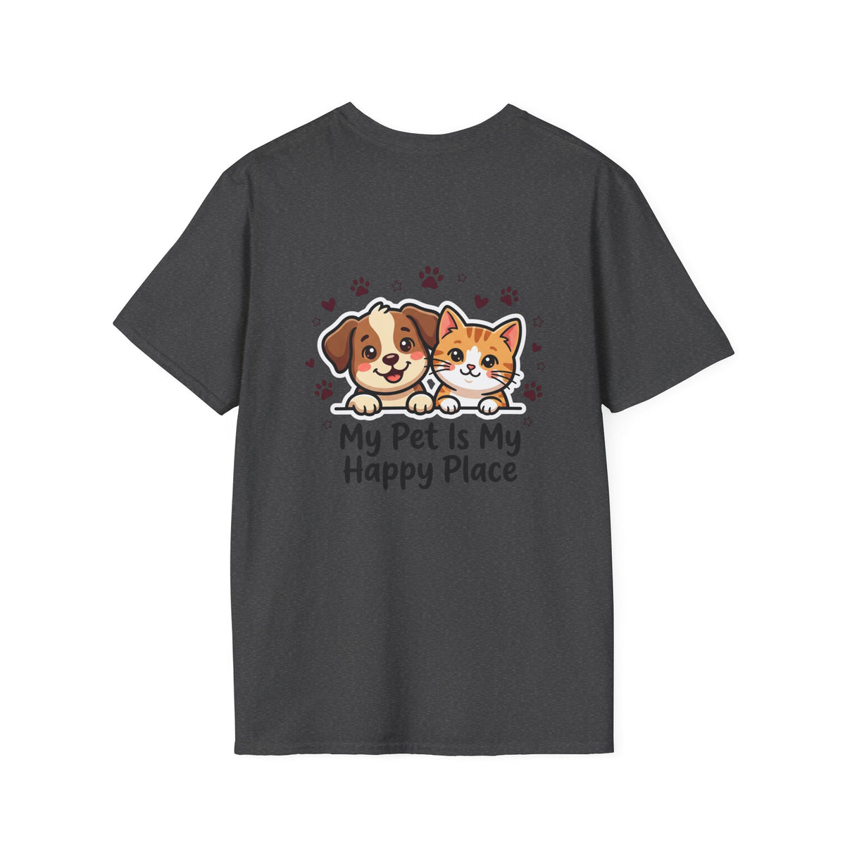 My Pet Is My Happy Place T-Shirt Cute Dog & Cat Graphic Tee for Pet Lovers