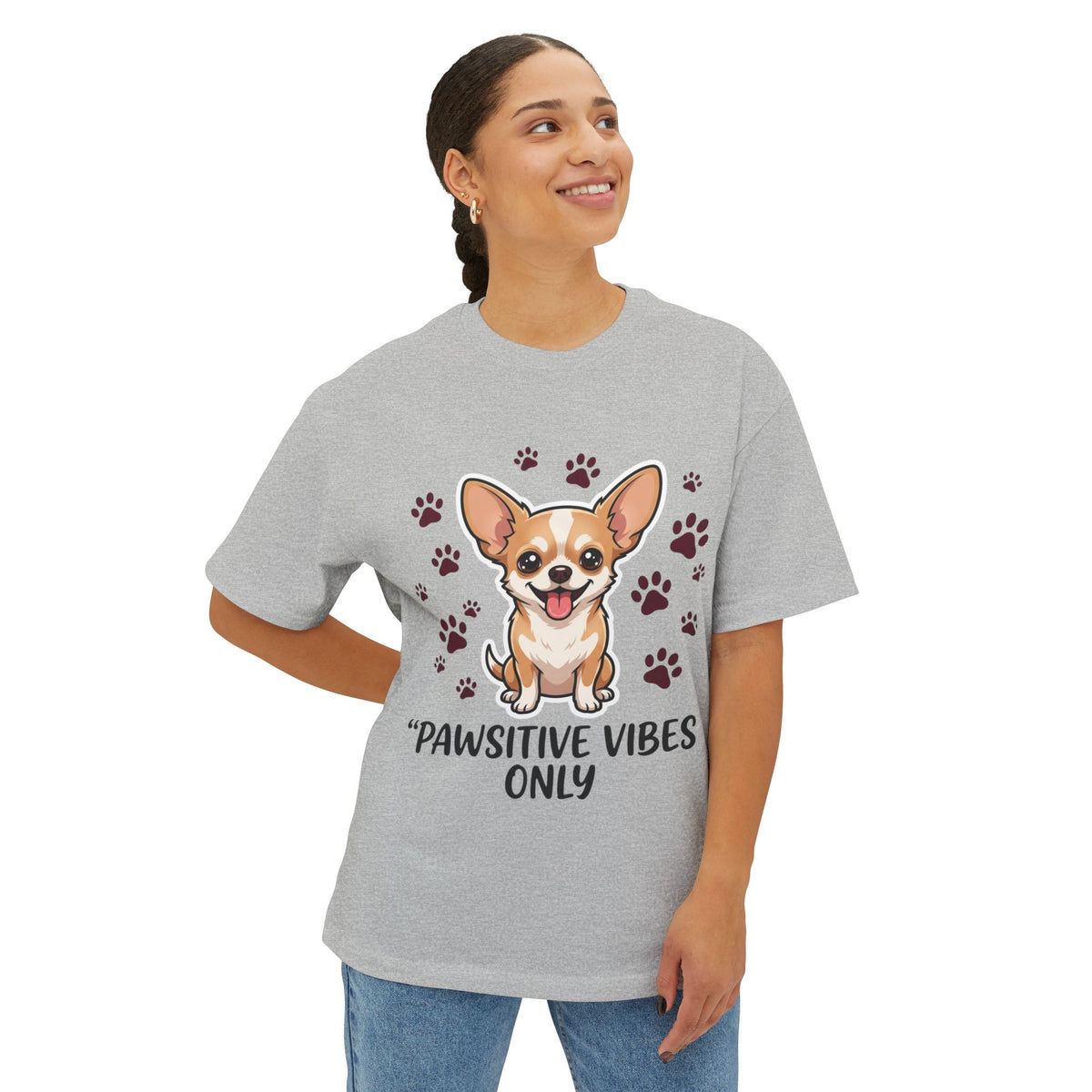 Pawsitive Vibes Only Tee Cute Corgi Paw Print Graphic Shirt