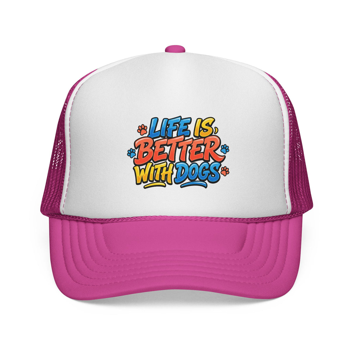 Life Is Better With Dogs Trucker Cap Retro Paw Print Dog Lover Hat