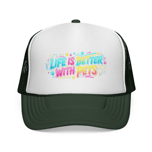 Life Is Better With Pets Trucker Cap Cute Colorful Pet Lover Hat