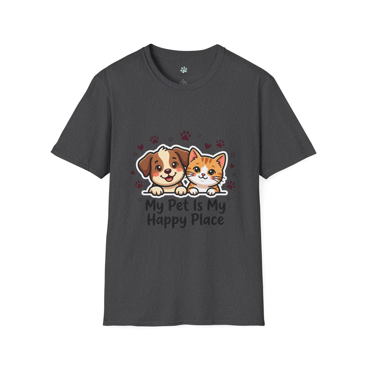My Pet Is My Happy Place T-Shirt Cute Dog & Cat Graphic Tee for Pet Lovers