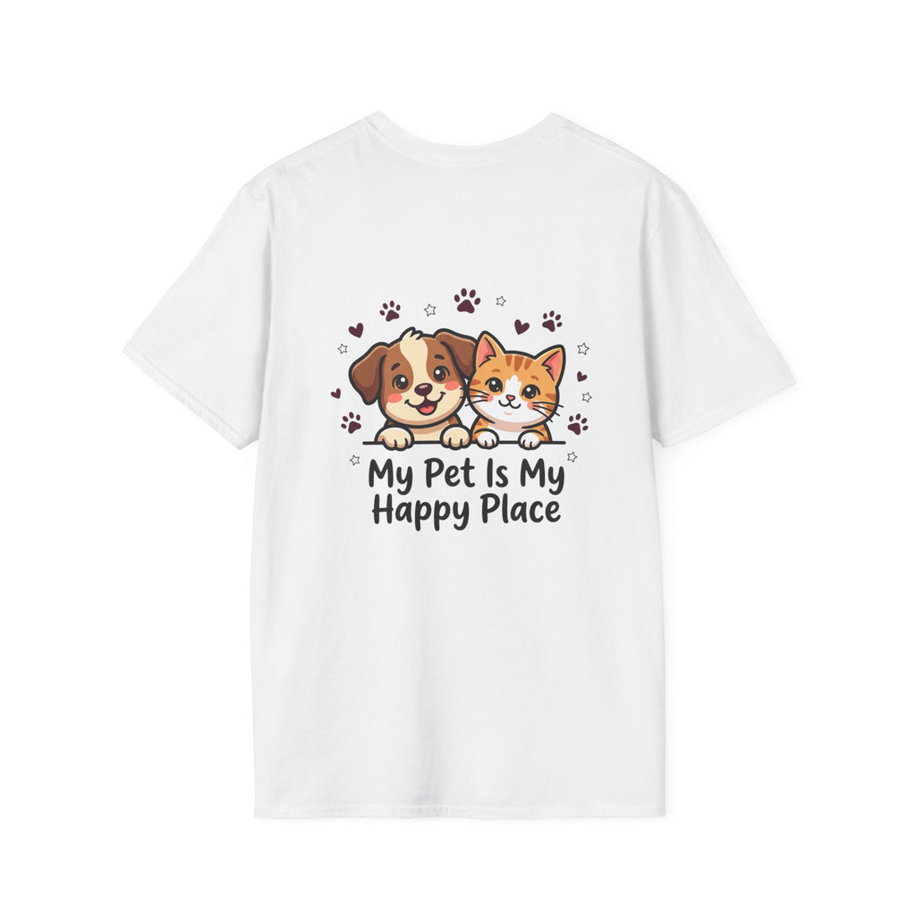 My Pet Is My Happy Place T-Shirt Cute Dog & Cat Graphic Tee for Pet Lovers