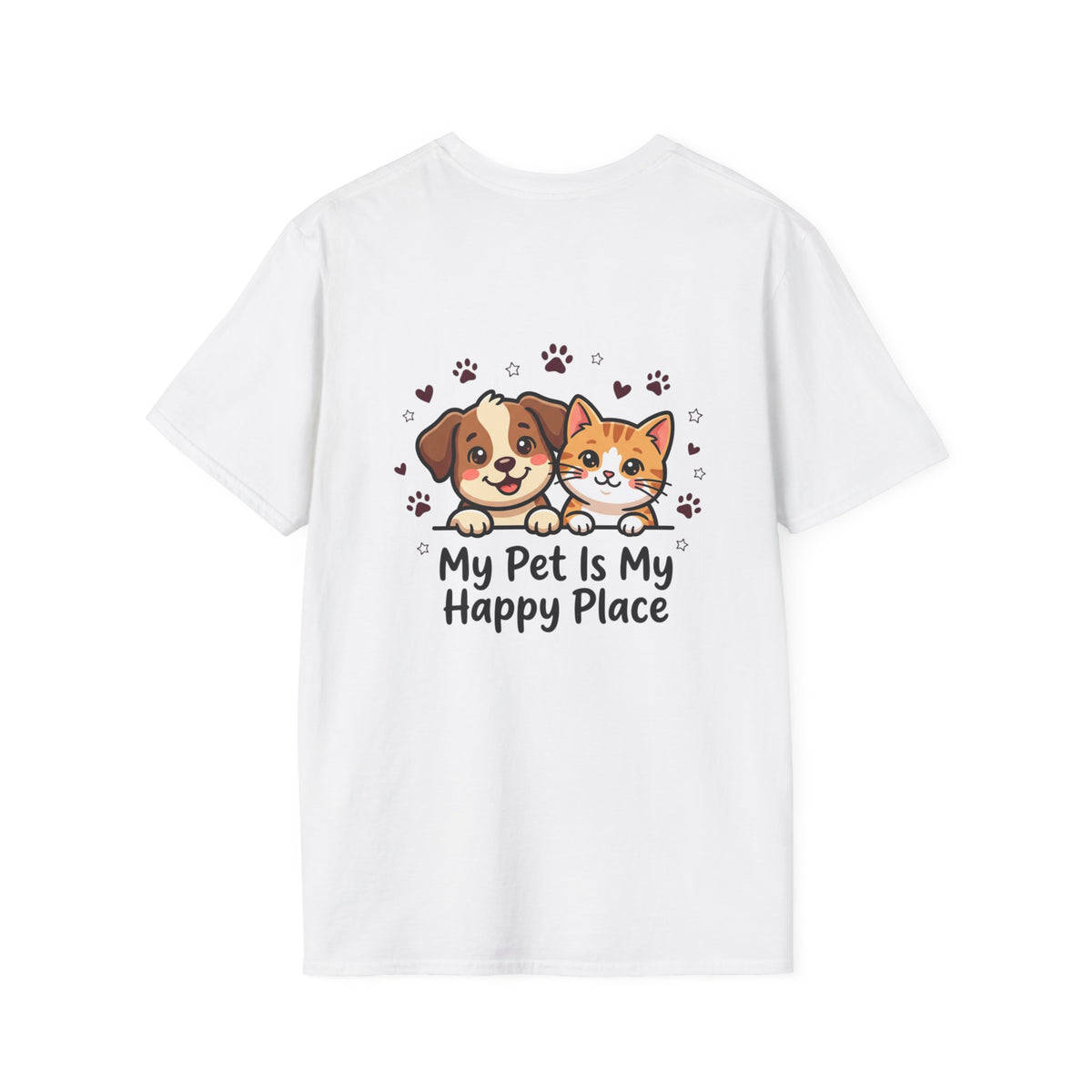 My Pet Is My Happy Place T-Shirt Cute Dog & Cat Graphic Tee for Pet Lovers