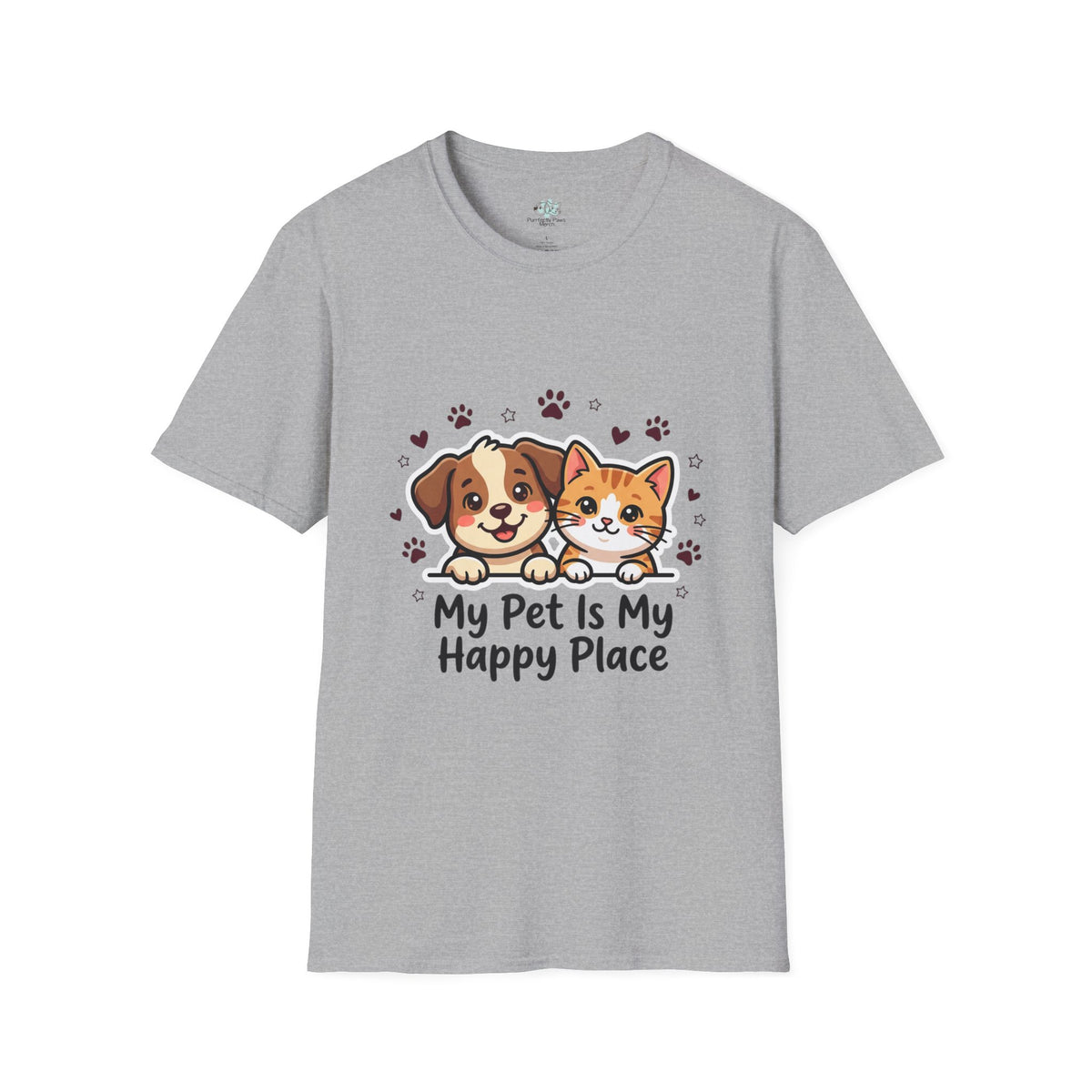 My Pet Is My Happy Place T-Shirt Cute Dog & Cat Graphic Tee for Pet Lovers