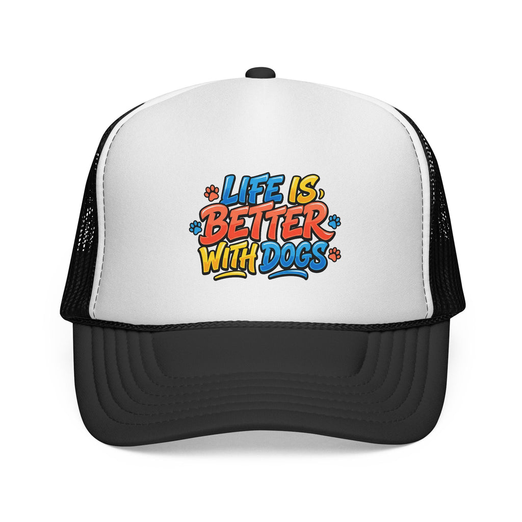 Life Is Better With Dogs Trucker Cap Retro Paw Print Dog Lover Hat