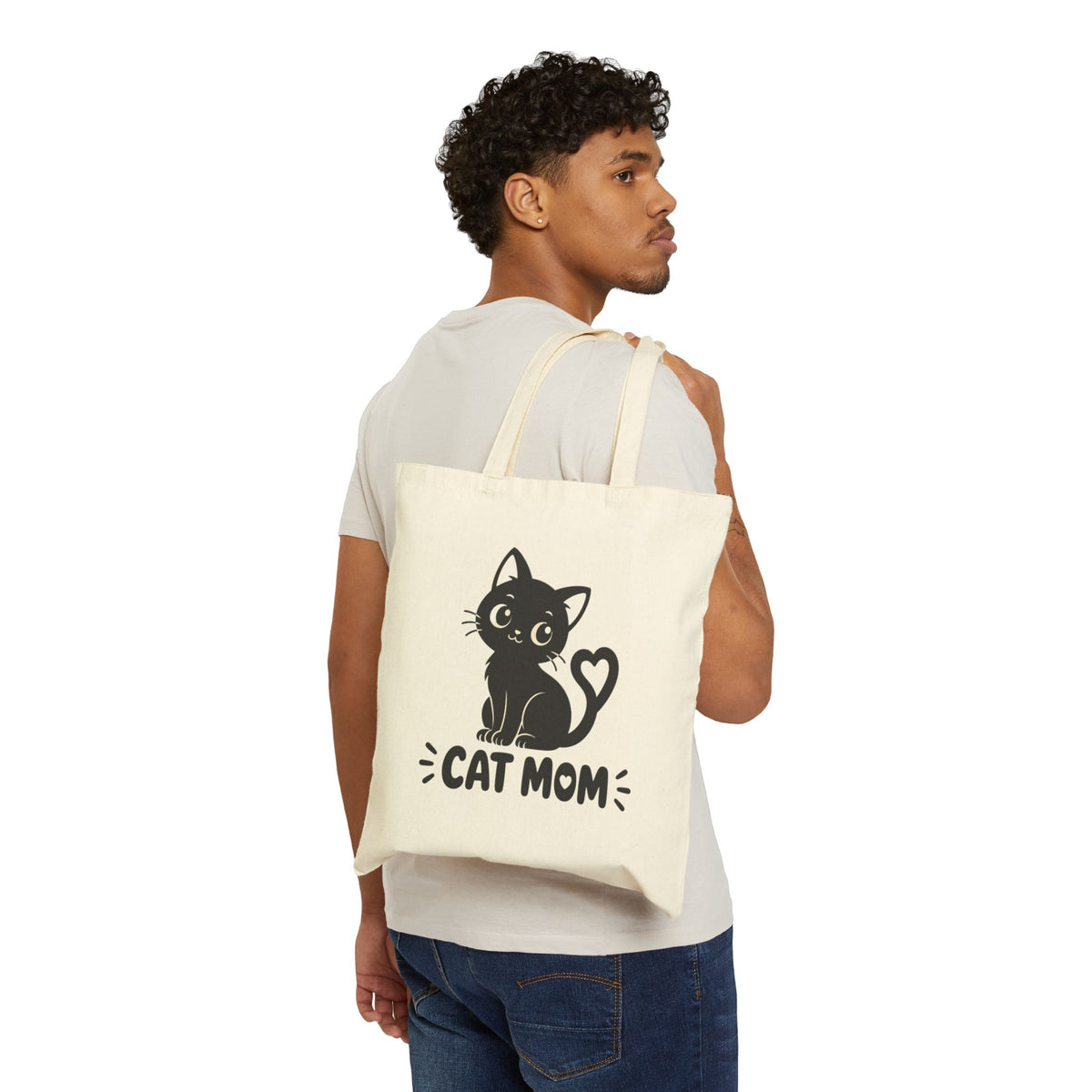 Cat Mom Tote Bag — Cute Black Kitten Canvas Grocery & Gift Tote