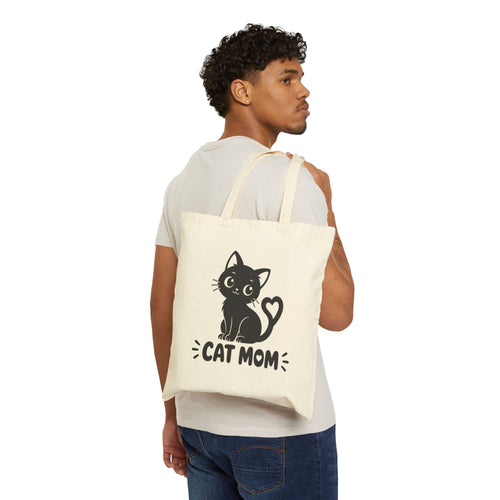 Cat Mom Tote Bag — Cute Black Kitten Canvas Grocery & Gift Tote