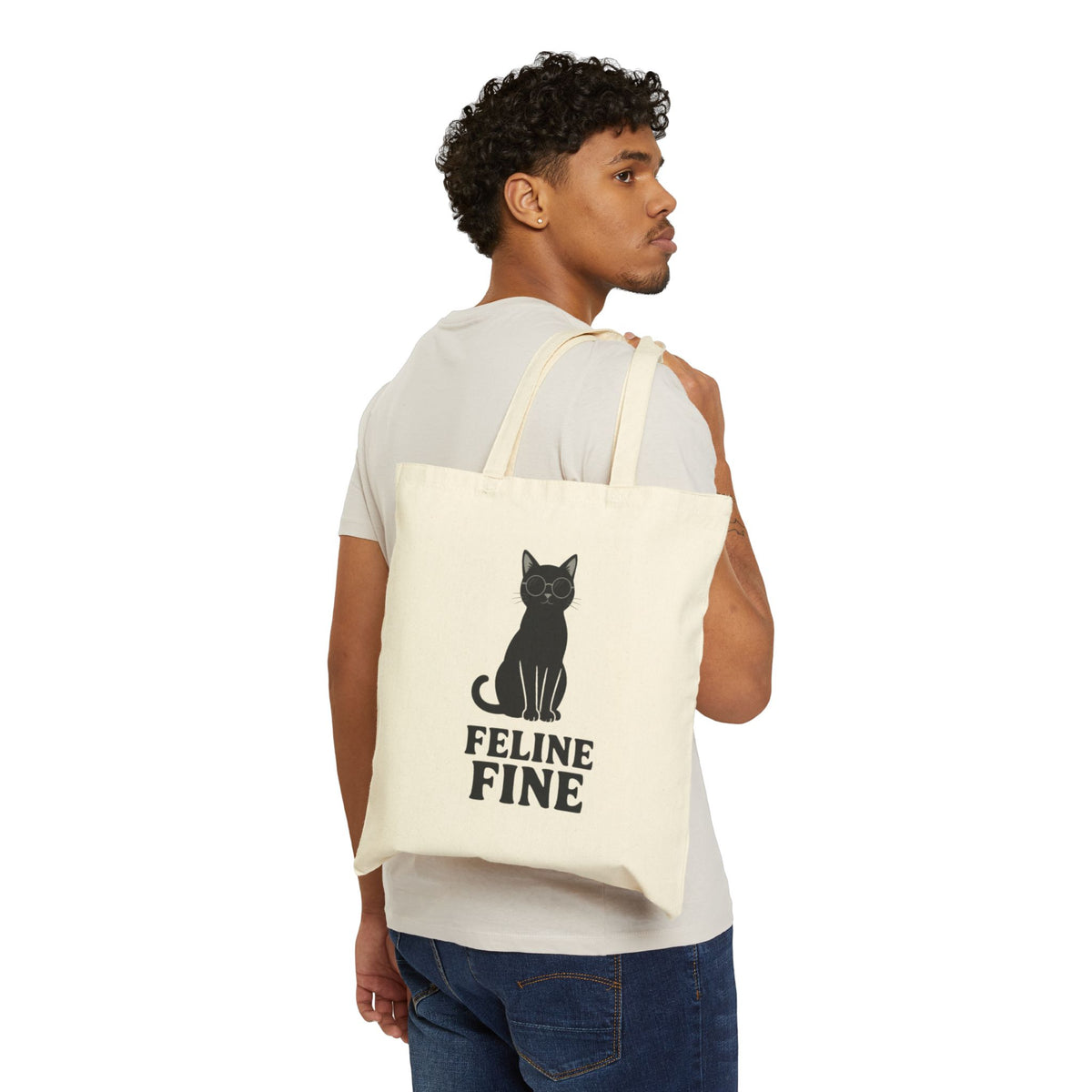 Feline Fine Cute Black Cat Shopper Tote Bag