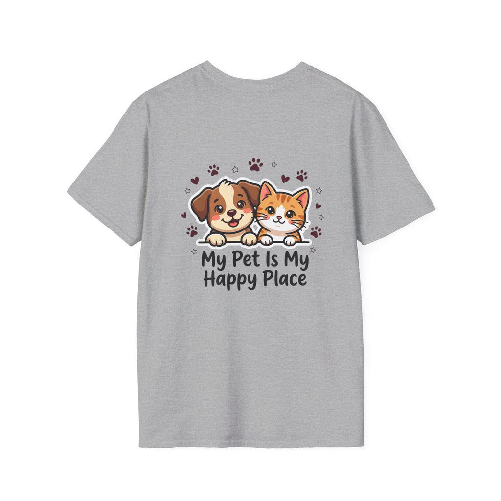 My Pet Is My Happy Place T-Shirt Cute Dog & Cat Graphic Tee for Pet Lovers