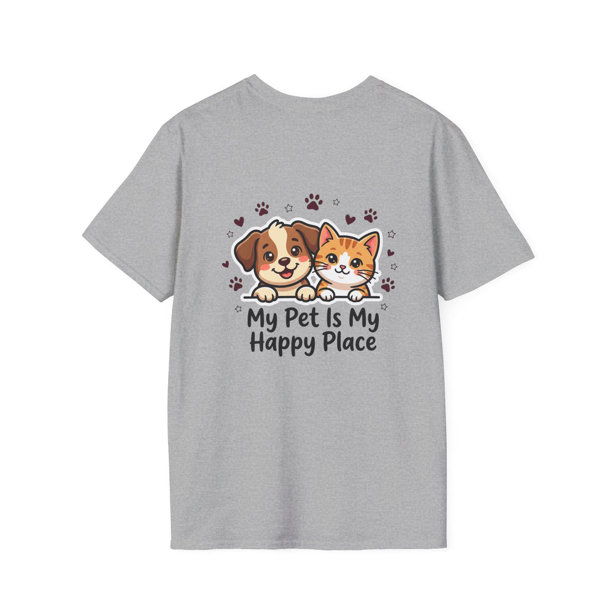 My Pet Is My Happy Place T-Shirt Cute Dog & Cat Graphic Tee for Pet Lovers