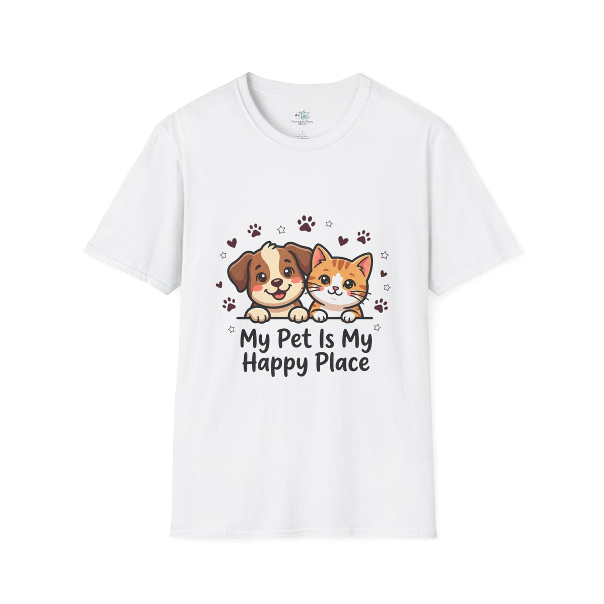 My Pet Is My Happy Place T-Shirt Cute Dog & Cat Graphic Tee for Pet Lovers