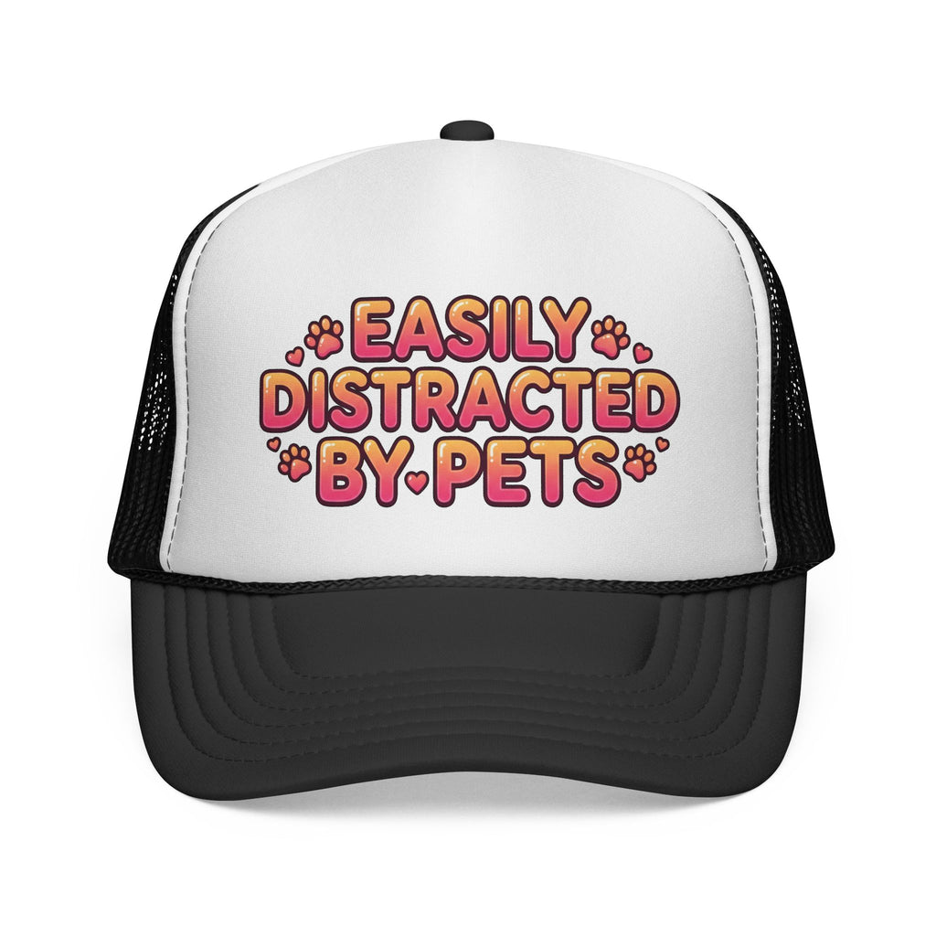 Easily Distracted By Pets Trucker Cap Cute Paw Print Mesh Hat for Pet Lovers