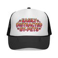 Easily Distracted By Pets Trucker Cap Cute Paw Print Mesh Hat for Pet Lovers