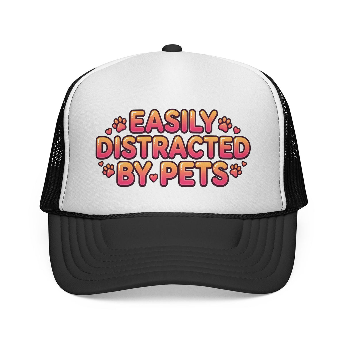 Easily Distracted By Pets Trucker Cap Cute Paw Print Mesh Hat for Pet Lovers