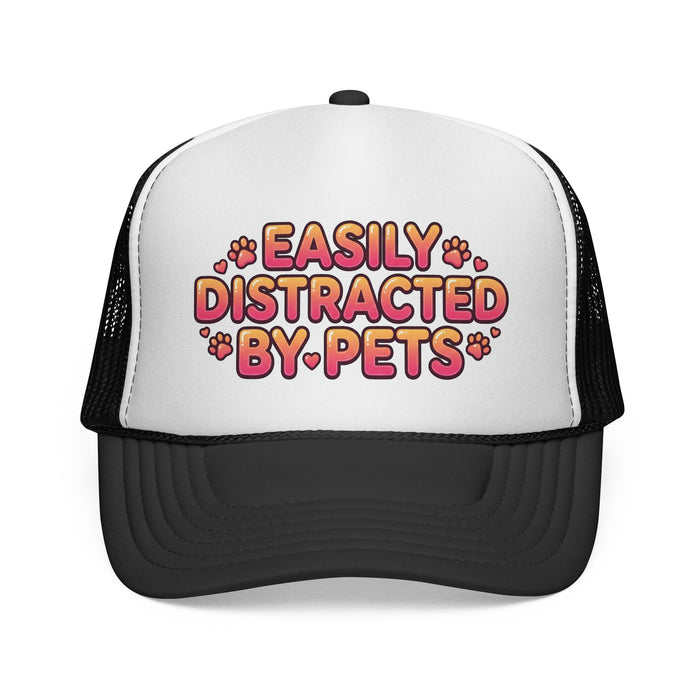Easily Distracted By Pets Trucker Cap Cute Paw Print Mesh Hat for Pet Lovers
